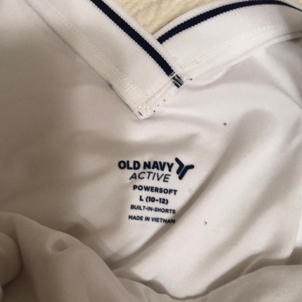 Old Navy Athletic White Pleated Dress with Navy Trim - Picture 2 of 5